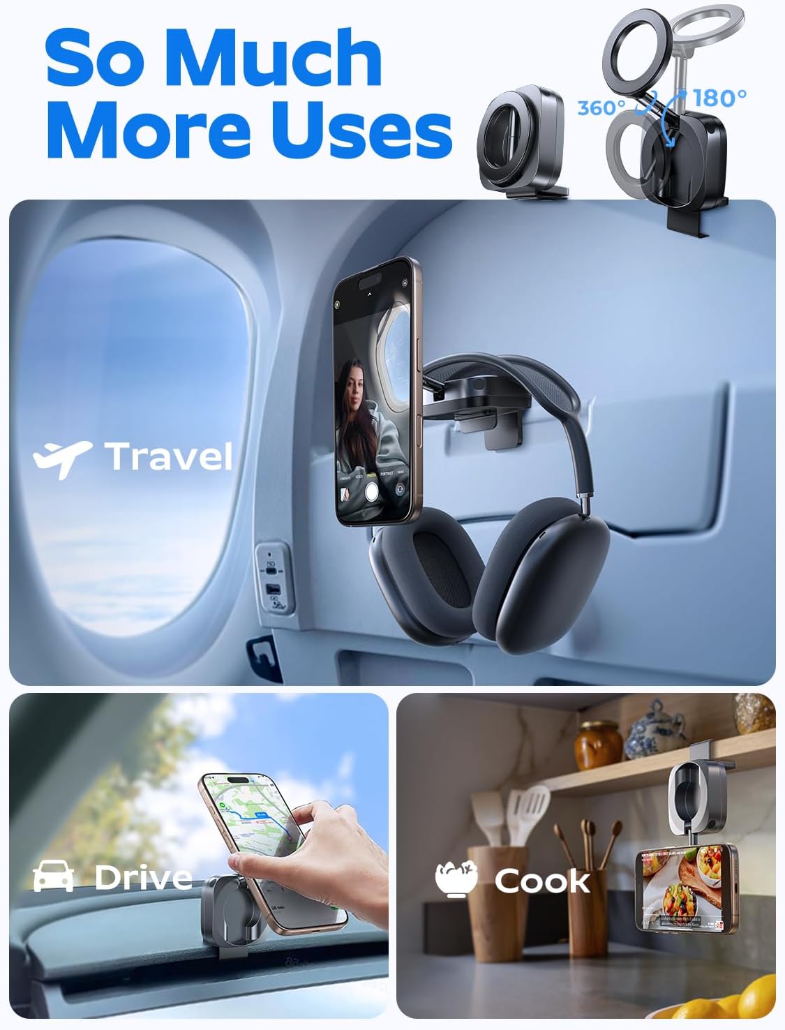 LISEN Airplane Phone Holder Mount Travel Essentials for MagSafe Accessories, Handsfree for MagSafe Phone Stand Women Flying Travel Accessories Long Flight Must Haves TikTok Vlog Recording for iPhone - Image 4