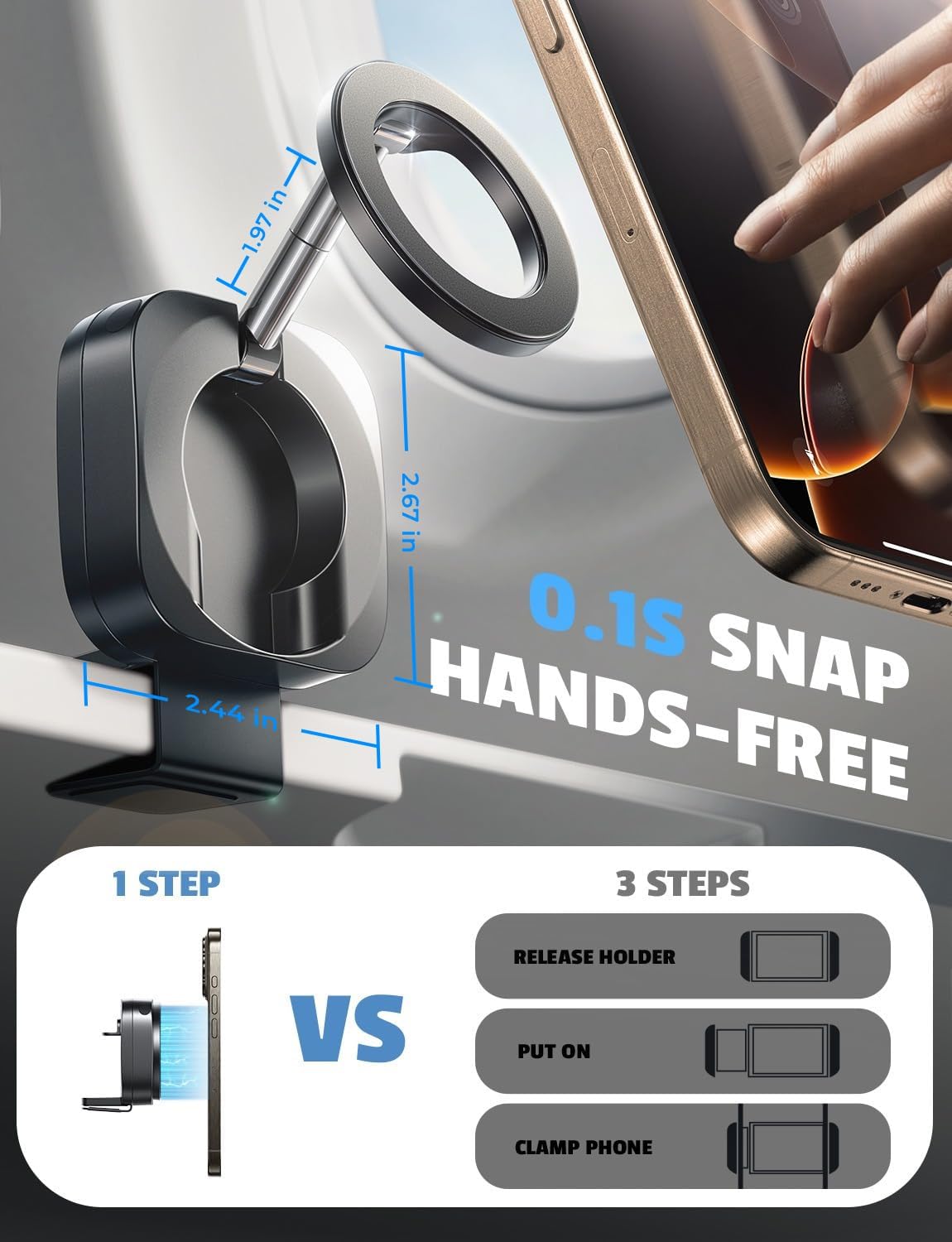 LISEN Airplane Phone Holder Mount Travel Essentials for MagSafe Accessories, Handsfree for MagSafe Phone Stand Women Flying Travel Accessories Long Flight Must Haves TikTok Vlog Recording for iPhone - Image 2