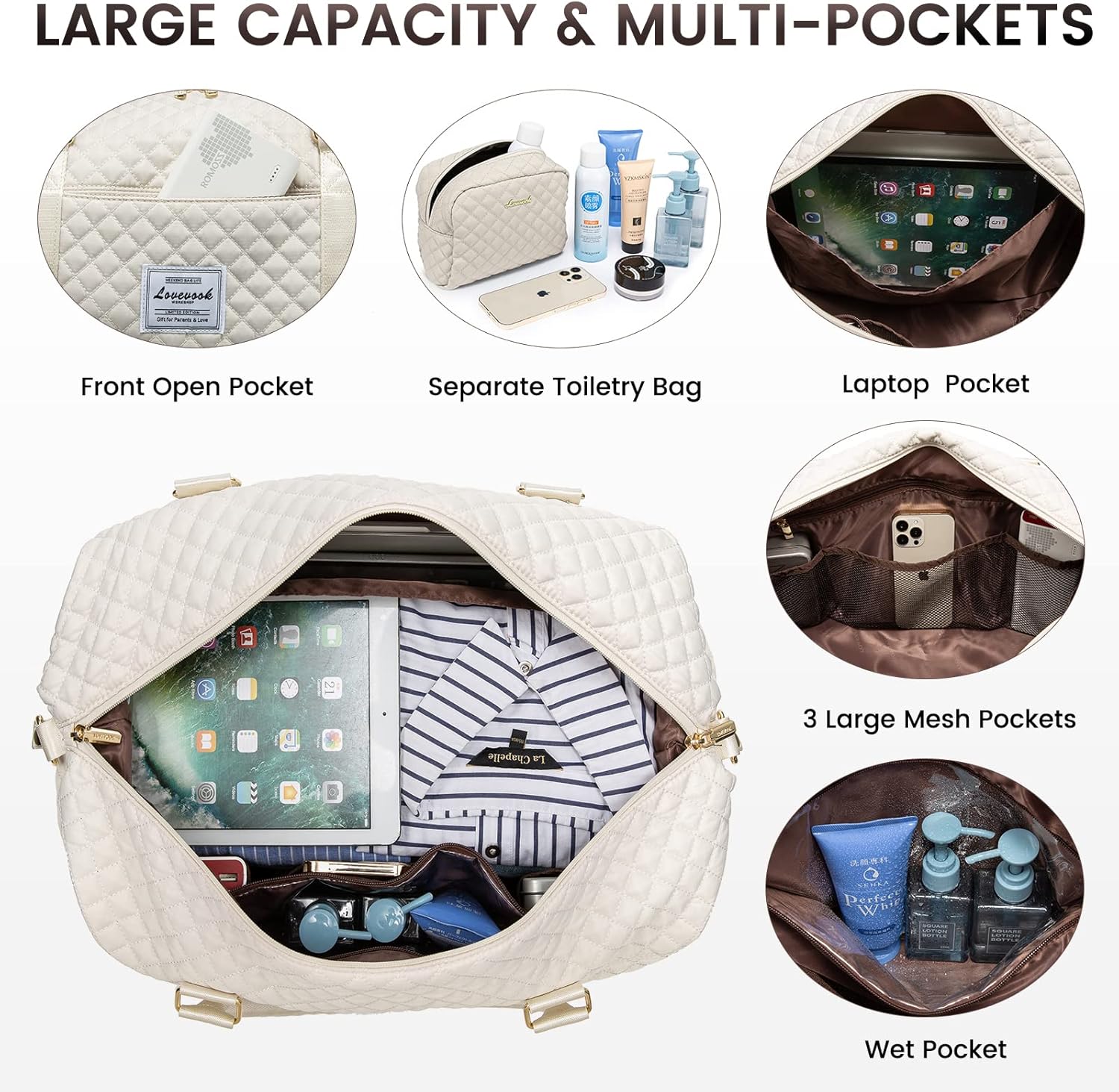 LOVEVOOK Travel Duffle Bag,Weekender Bags for Women with Shoe Compartment,Carry on Overnight Bag with Toiletry Bag,Gym Duffel Bag with Wet Pocket, Hospital Bags for Labor and Delivery - Image 3