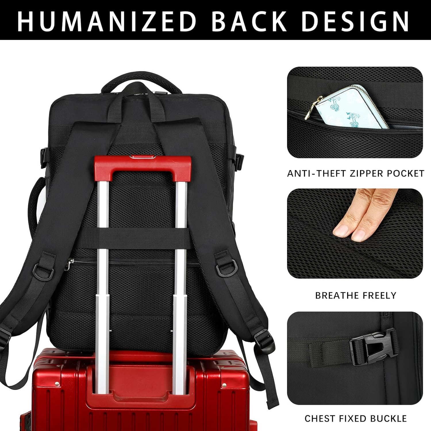 Sowaovut Travel Laptop Backpack, Extra Large Backpacks, Flight Approved Daypack, Business Bag Fit 17.3 inch Laptop for Men Women (Black) - Image 6