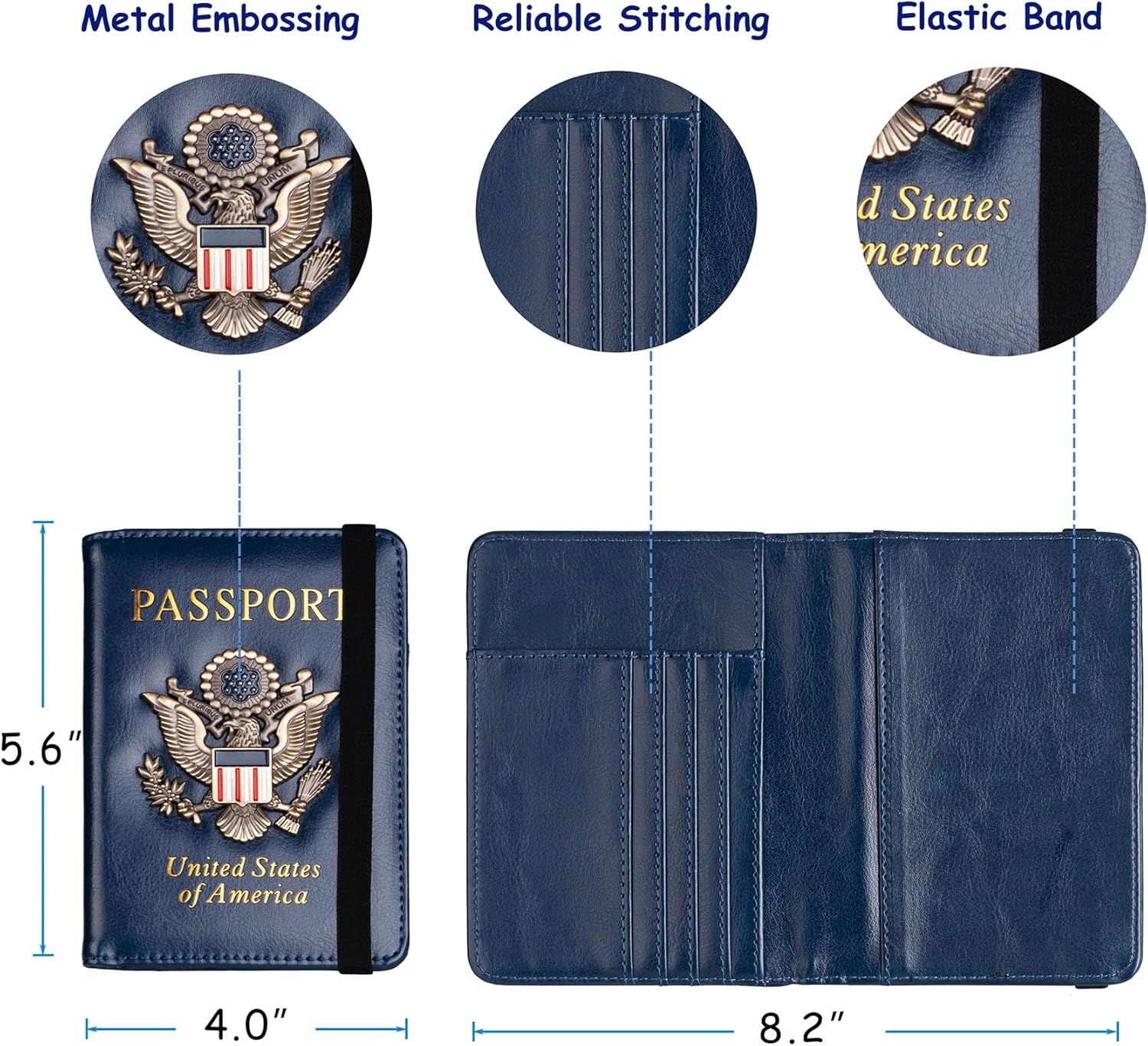 TOURSUIT RFID Blocking Passport Holder for Women Men, Leather Passport Travel Wallet with Metal 3D Metal Badge, Travel Document Holder Cover Accessories (Dark Blue) - Image 4